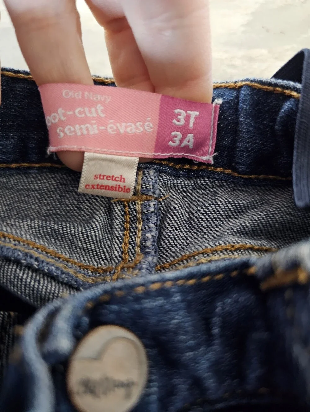 Old Navy Toddler Girls Bootcut Jeans 3T Dark Wash Denim Adjustable Waist Stretch